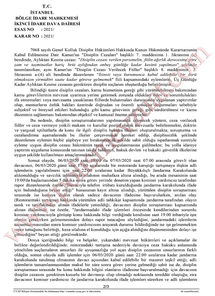24 saate kadar ise goreve gelmemek bolge idare mahkemesi 2