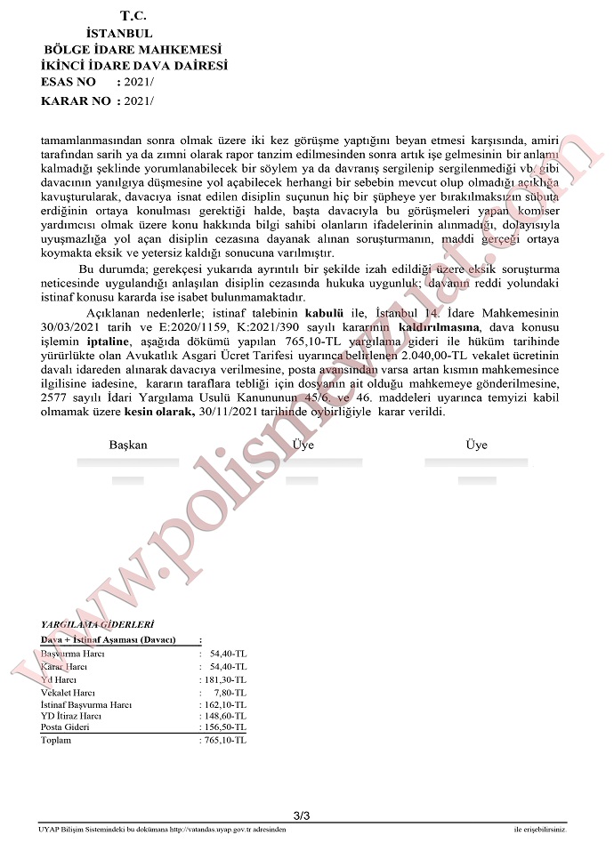 24 saate kadar ise goreve gelmemek bolge idare mahkemesi 3