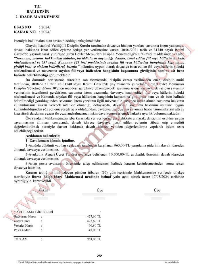 Çakar takan polise ceza hizmet dışında resmi sıfatının gerektirdiği