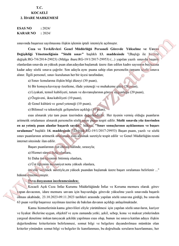 sözlü mülakat sınavına itiraz davası emsal kararı ünvan değişikliği görevde yükselme